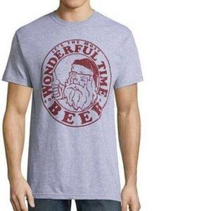 Mens Christmas T-Shirt Medium "Wonderful Time 4 Beer" Gray Short Sleeve Crew